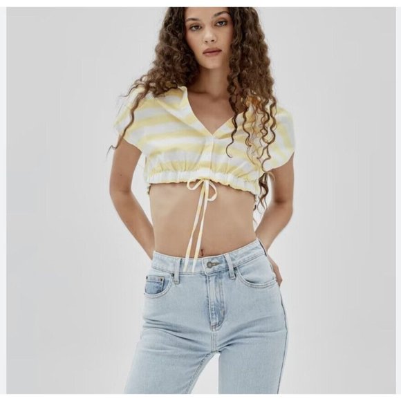 Guess Women’s originals x J-Balvin striped crop top yellow-white size XS - Picture 1 of 11